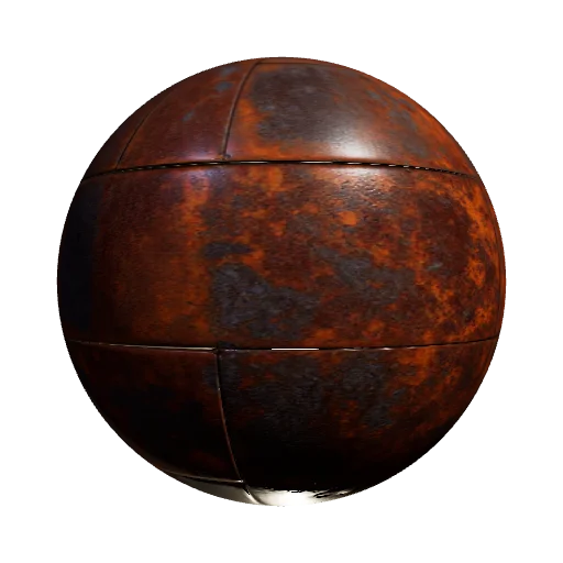 Heavy rusted steel plates, brutalist architectural detail, welded seams, oxide patina, matte industrial iron, rugged tex — seamless metal PBR material preview