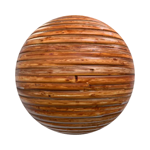 Rustic wooden planks on a log cabin's exterior wall — seamless wood PBR material preview