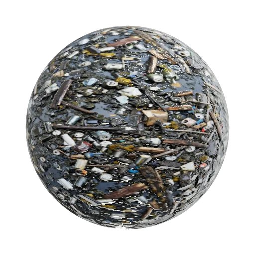 The garbage mass of the sewer system is filled with various trash, soda cans, slime, and swamp sludge. Among the trash a — seamless organic PBR material preview
