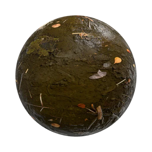 Photorealistic PBR texture map of muddy greenish-brown… — organic PBR material preview