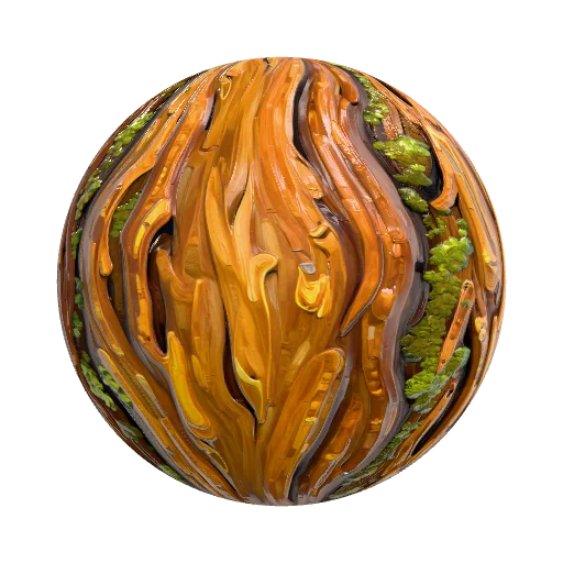 A richly colored, vibrant, hand-painted tree bark… — organic PBR material preview