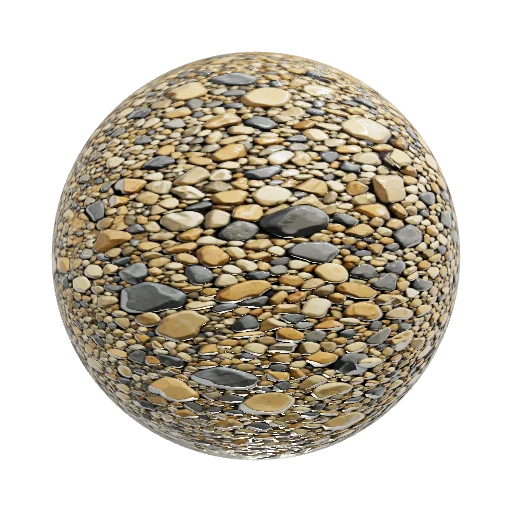 Gravel terrain texture, tiling in cel shading style inspired telltale games styl — seamless ground PBR material preview