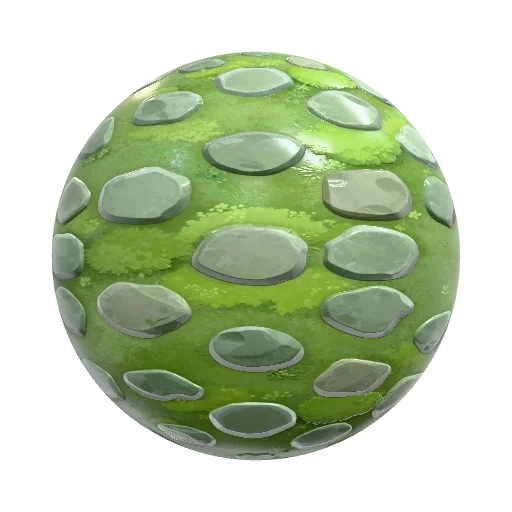 Create a seamless, tileable stylized stone and green… — stone PBR material preview