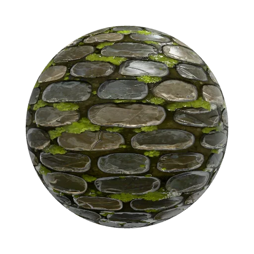 seamless tileable texture, old mossy cobblestone wall… — stone PBR material preview