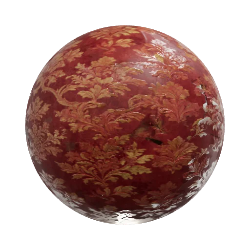 a damask wallpaper that is very damaged and is red and gold. make SURE there is — seamless organic PBR material preview