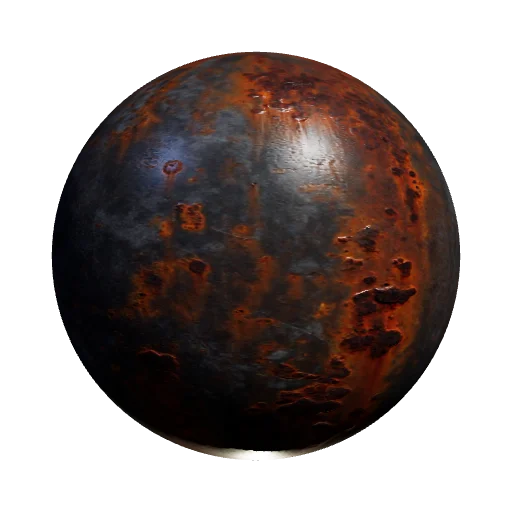 Corroded weathered steel plates, brutalist architectural cladding, heavy rust pitting, matte dark iron, industrial oxide — seamless metal PBR material preview