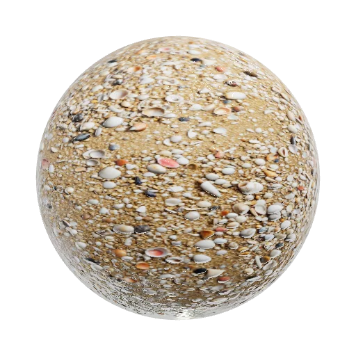 Dense beach shell gravel with a small amount of fine… — seamless ground PBR material preview