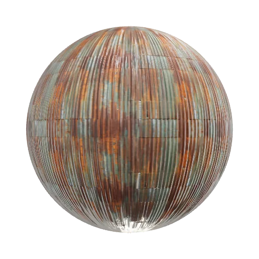 Rusty corrugated iron roof with embedded waterproof paint layer — seamless metal PBR material preview