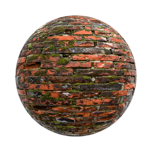 старые стены из красного кирпича обросшие мхом темные — seamless stone PBR material preview