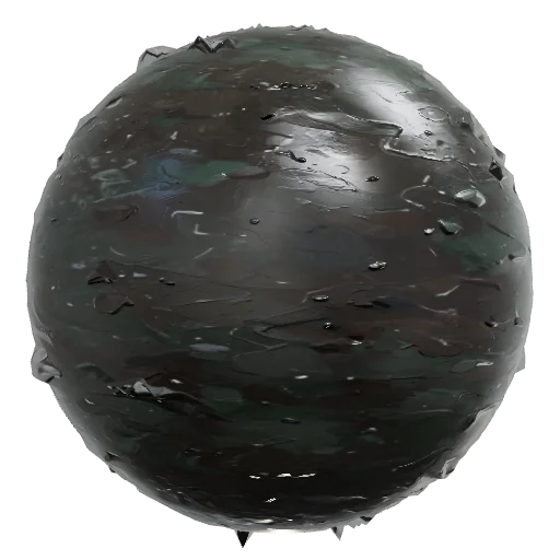 Stylized painterly rain-soaked mud ground texture, hand-painted RTS game
texture, dark wet packed soil with a glossy dam — seamless ground PBR material preview