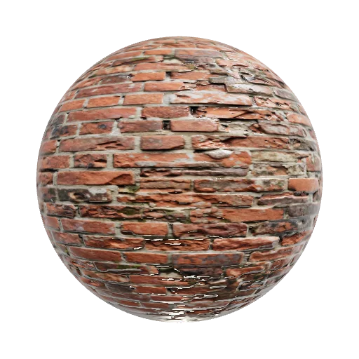 A weathered brick wall with traces of mold and dampness — seamless stone PBR material preview