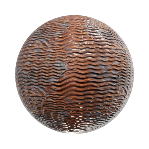 Rusted industrial roller coaster steel, hilly ridged surface — seamless metal PBR material preview