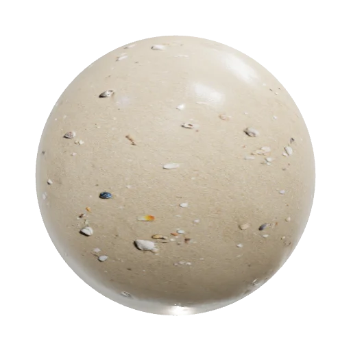 Dry beach sand with scattered small seashell fragments… — seamless organic PBR material preview