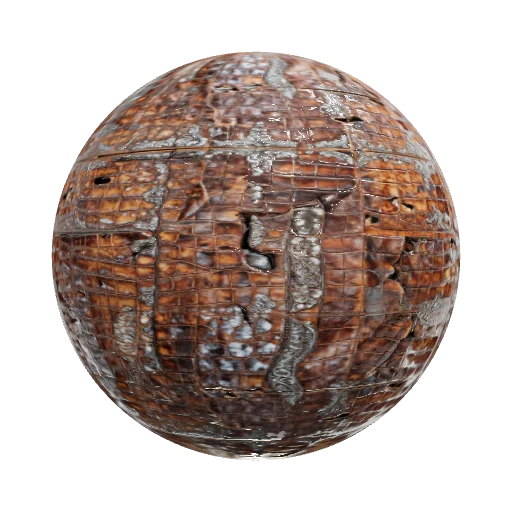 Disheveled crocodile leather, split and torn with old silver tooling — seamless organic PBR material preview