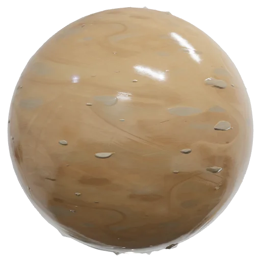Stylized painterly packed dirt path texture, hand-painted fantasy game terrain, warm muted brown with ochre and grey var — seamless ground PBR material preview