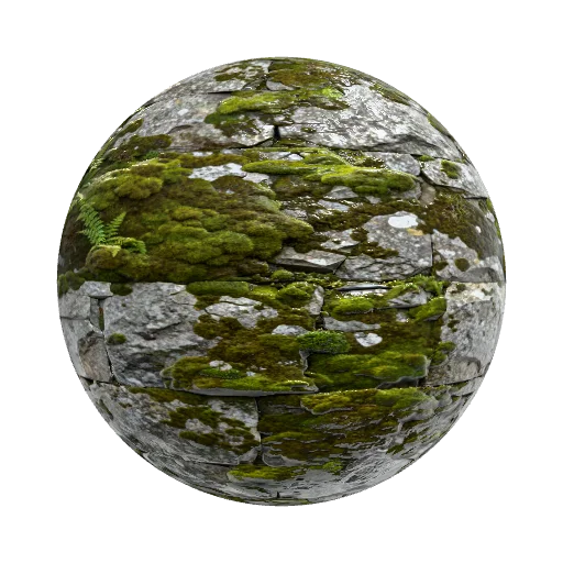 Seamless tileable PBR texture of an old mossy stone… — stone PBR material preview