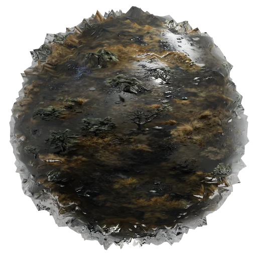 Create a top-down seamless fantasy terrain concept for a dark gothic medieval strategy game. The terrain is a semi-reali — seamless organic PBR material preview