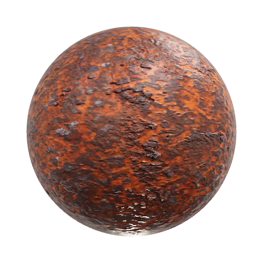 Rusted iron pipe, rugged surface, pitted texture, industrial factory age — seamless metal PBR material preview