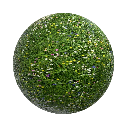 Dense green grass. Flowers. colorful bright spring… — seamless organic PBR material preview