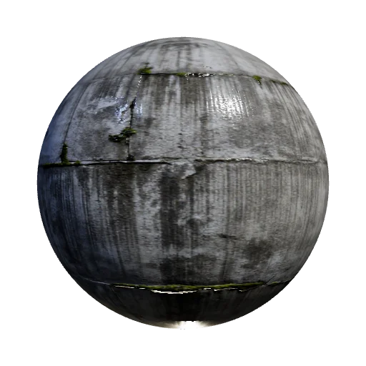 Weathered brutalist concrete block, heavy water stains, moss leaks, micro-fractures, rough structural texture, hyper-rea — seamless stone PBR material preview