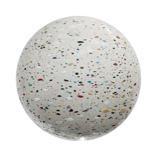 Weathered glossy terrazzo floor with vibrant mosaiced pattern — seamless tile PBR material preview