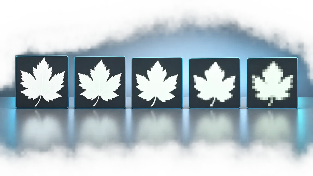 Five progressively lower-resolution leaf-mask tiles retaining a consistent overall silhouette