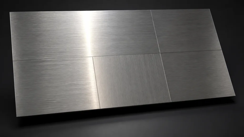 Brushed steel panel whose horizontal highlight breaks across one section with vertically rotated brushing