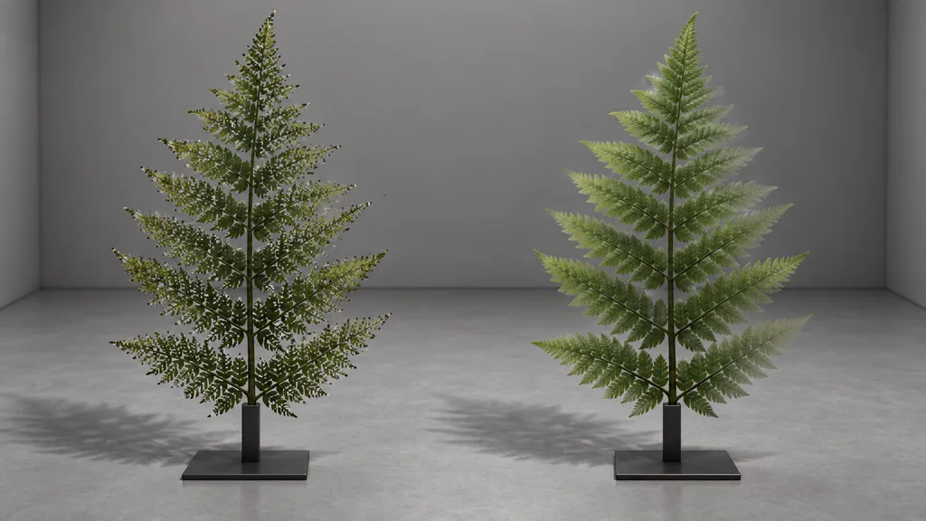 Two matching fern cards comparing visible stipple holes with a smooth temporally resolved fade