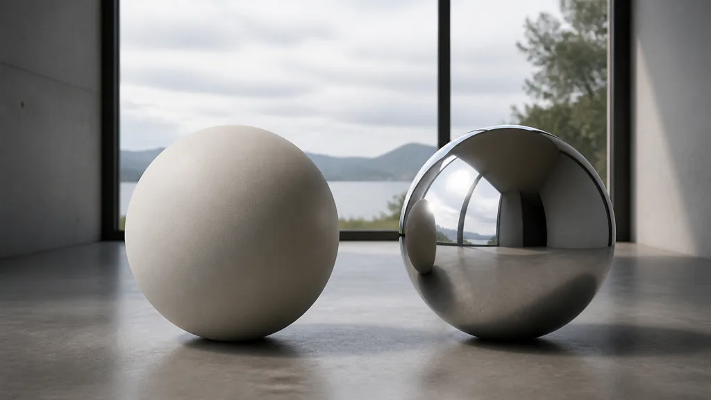 Indoor-outdoor HDR environment illuminating matte ceramic and polished metal spheres with different response