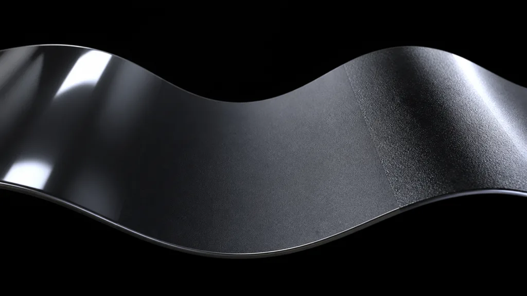 Curved graphite surface with subdued front-facing reflection and strong highlights along grazing edges