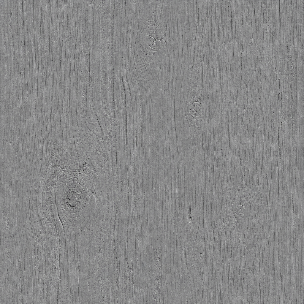 Grayscale bump map texture for a weathered wood plank — light wood grain on a mid-grey base, no colour information