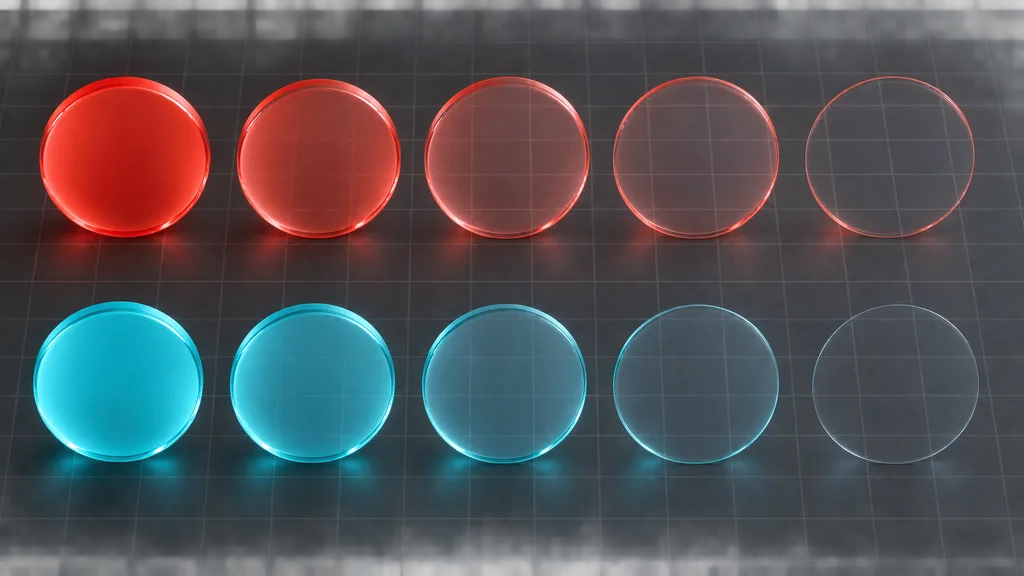 Two rows of red and cyan translucent discs fading from opaque color to a clean transparent endpoint