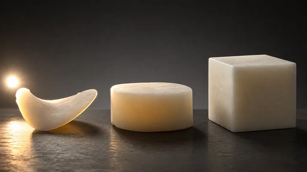 Thin, medium, and thick ivory wax forms showing progressively less transmitted light under the same backlight
