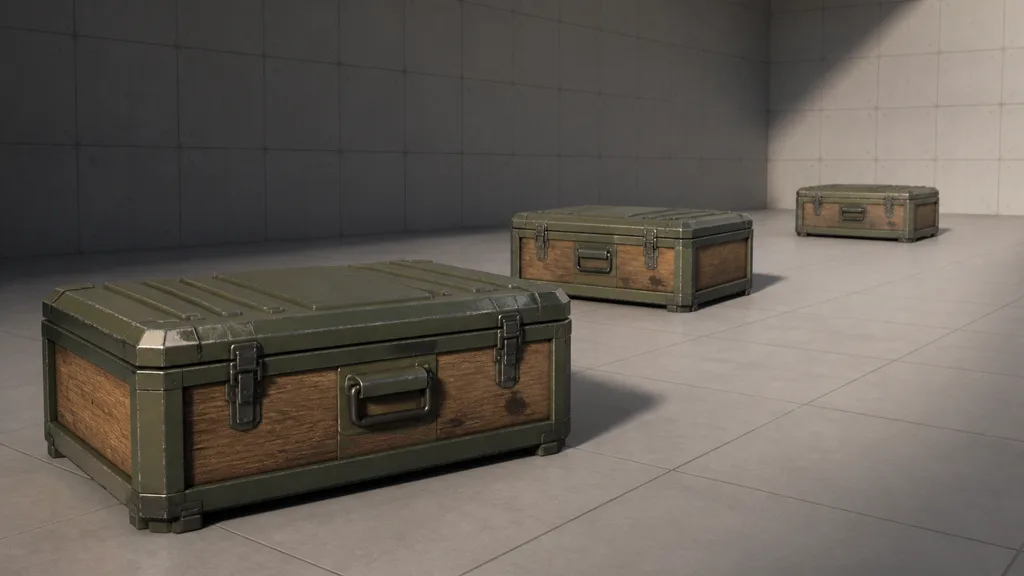 Matching equipment cases at near, middle, and far distance in a neutral material test room