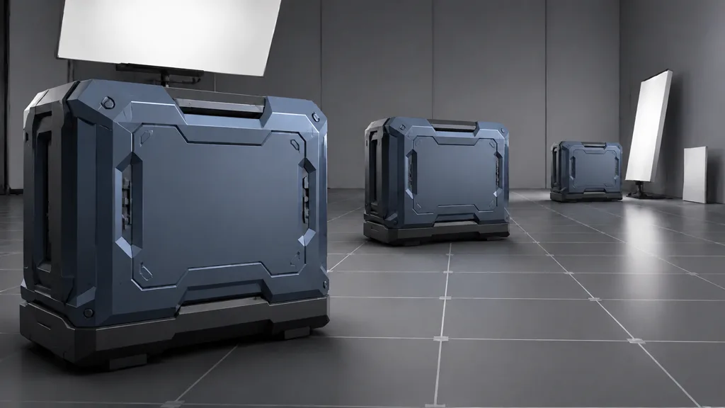 Matching hard-surface game props at near, middle, and far distances in a neutral reflection test room